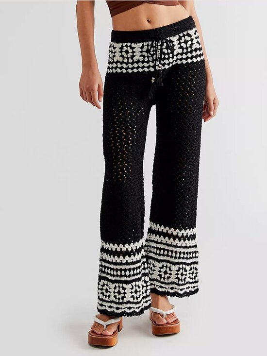 Free People X Flook Pants - Free People X Flook Crochet Crop Flare Pants Wide Leg Hand-made Artisan Festival